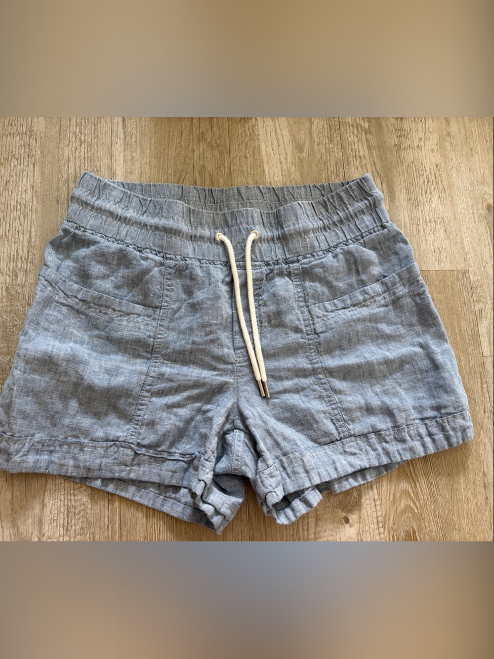 Athleta Light Blue Cabo 4” Drawstring Linen Shorts